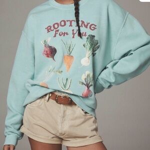 Anthro  ROOTING FOR YOU GRAPHIC SWEATSHIRT- Light Green XS oversized